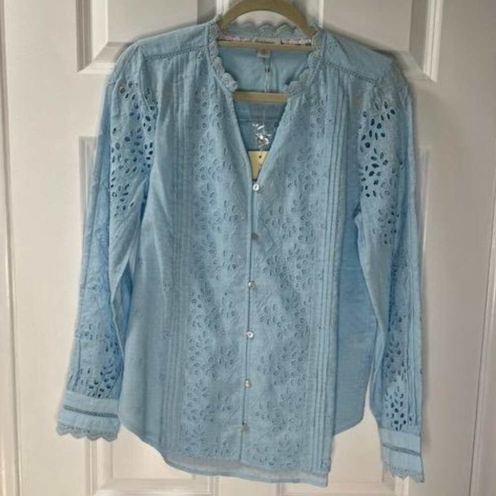 Sundance Valeria Eyelet Shirt in Aquamarine – Size Small – NWT - Picture 2 of 4